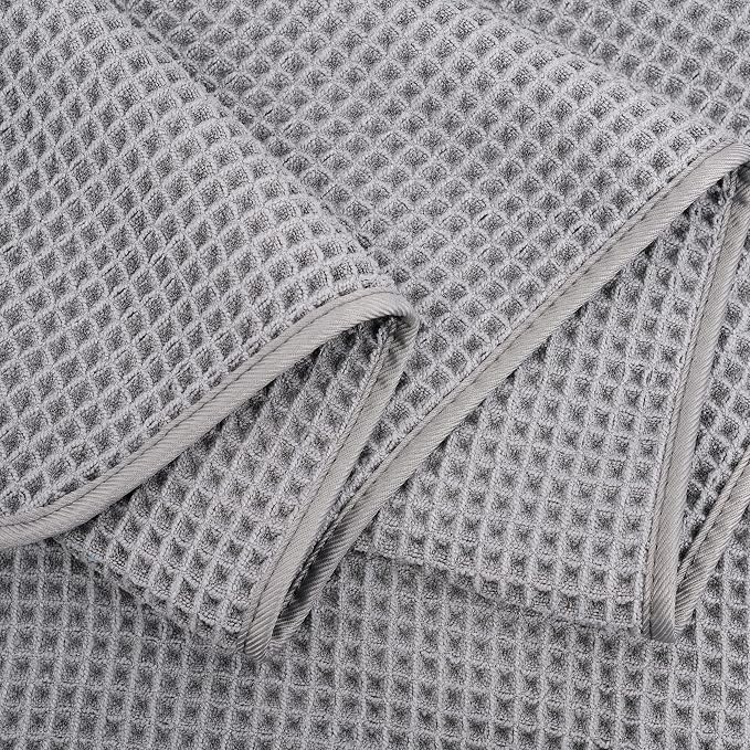 POLYTE 430 GSM Microfiber Oversize Quick Dry Lint Free Bath Towel, 60 x 30 in, 4 Pack (Waffle Weave)