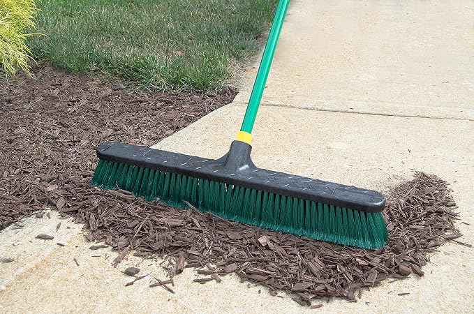 Quickie Bulldozer Multi-surface Push Broom 24 inch, Green, Indoor and Outdoor Cleaning, Steel Handle, Professional-Grade, Sweep Jobsites/Sidewalks/Warehouse/Concrete/Asphalt/Wood (538)