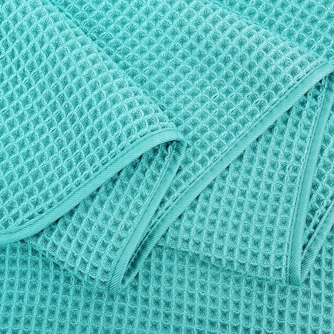 POLYTE 430 GSM Microfiber Oversize Quick Dry Lint Free Bath Towel, 60 x 30 in, 4 Pack (Waffle Weave)