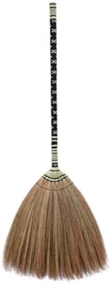 Asian Straw Broom Witch Broom Undecorated Wedding Jumping Broom with Bamboo Stick Handheld Size Handle - Hardwood Floor, Tile Floor Sweeper Housewarming (Black)
