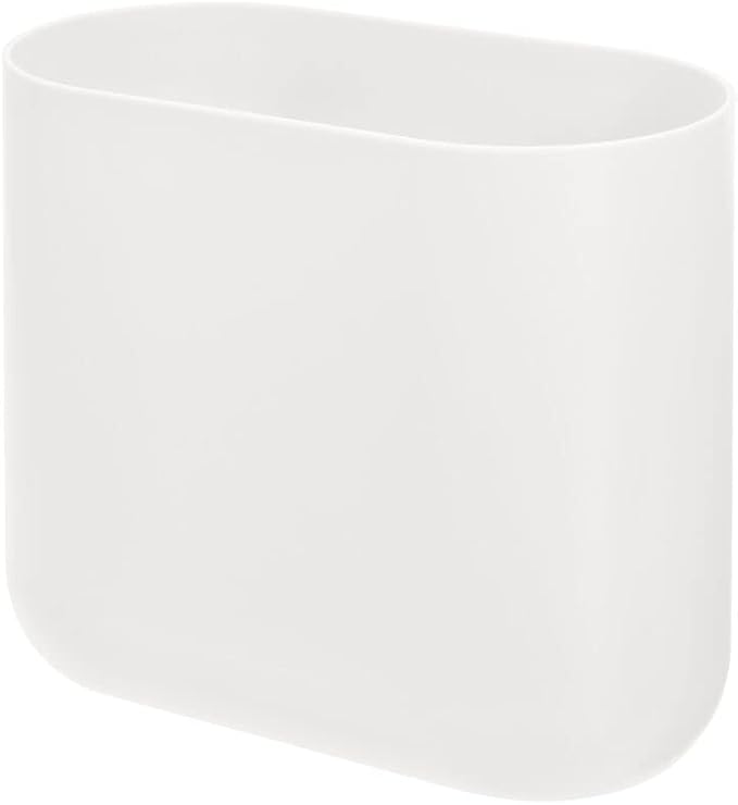 iDesign Small Slim Plastic Bathroom Trash Can, Garbage Can for Bedroom, Office, Desk, Dorm, Coconut White