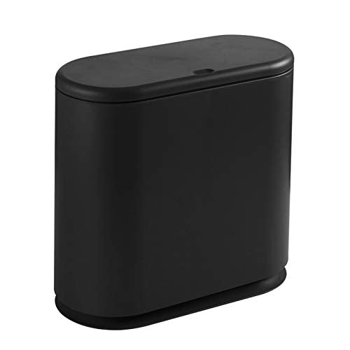 PENGKE Slim Plastic Trash Can,2.7 Gallon Garbage Can with Press Top Lid,Black Modern Waste Basket for Bathroom,Living Room,Office and Kitchen