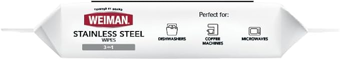 Weiman Stainless Steel Cleaner & Polish Kit, 2 Wipes & Cloth, Anti-Fingerprint, Removes Grease, Water Spots, Streaks & Residue, Polishing Cleaner Safe for Appliances, Chrome, Sinks & Grill Exteriors