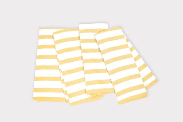 Realm 17" x 27" 100% Cotton Kitchen Towel (4 Pack) | Stripe Pattern Ochri Yellow | Soft, Plush & Absorbent with Solid White Backing