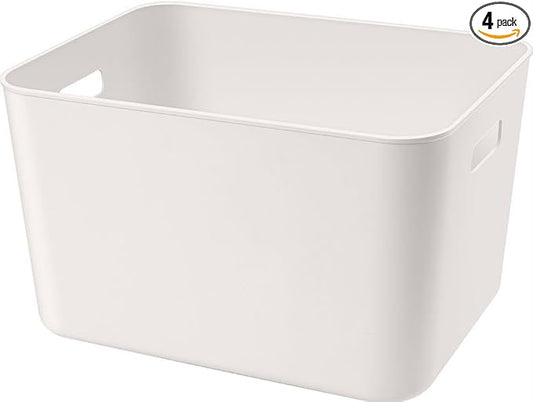 Set of 4 Plastic Storage Bin,“13.4x10.2x8'' Versatile Kitchen Pantry Organization and Storage,for Plastic Storage Container Under Bed,Under Sink Bathroom Organizer (White,4 Pack Large