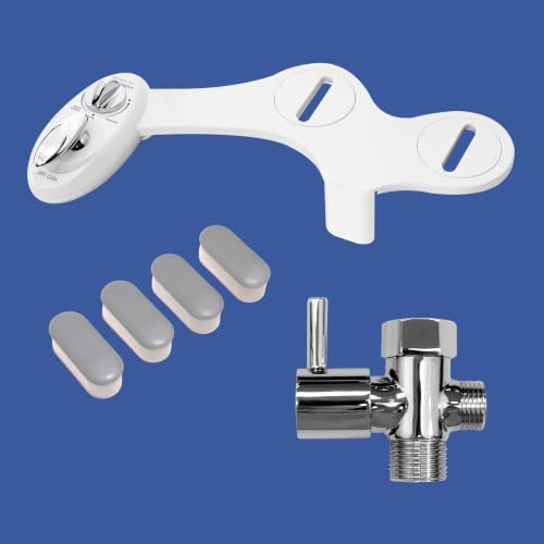 LUXE Bidet NEO 180 White, Toilet Seat Bumpers, and Shut-off Valve T-Adapter Bundle