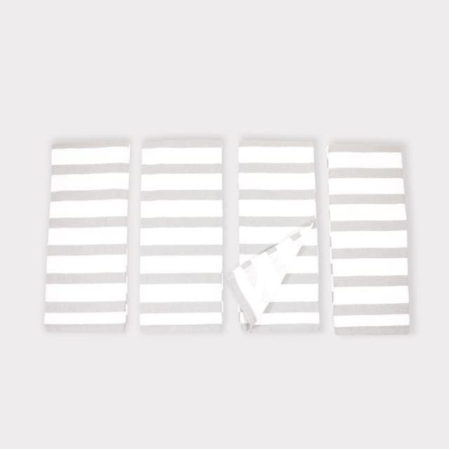 Realm 17" x 27" 100% Cotton Kitchen Towel (4 Pack) | Stripe Pattern Pebble Grey | Soft, Plush & Absorbent with Solid White Backing