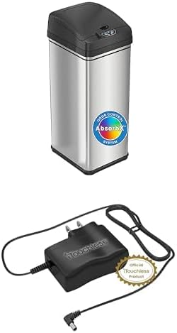 Bundle of iTouchless 13 Gallon Pet-Proof Sensor Trash Can with AbsorbX Odor Filter + iTouchless AC Power Adapter