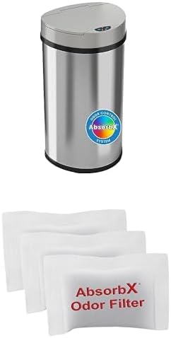 Bundle of iTouchless 13 Gallon Kitchen Trash Can with AbsorbX Odor Filter + iTouchless Official AbsorbX Trash Can Deodorizer 3-Pack
