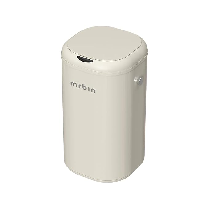MRBIN Metal Motion Sensor Adsorption Diaper Pail Refills with Lid, 8gal / 30L Covered Touchless Square Baby Adult Trash Can, Pet Litter Garbage Bucket for Nursery Bedside, Bathroom, Toilet, White