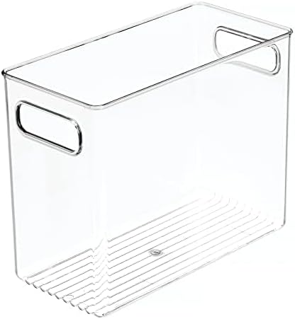 mDesign Tall Modern Stackable Plastic Storage Organizer Bin Basket with Handles for Bathroom Vanity Organization - Shelf, Cubby, Cabinet, or Closet Organizing Decor - Ligne Collection - 4 Pack - Clear