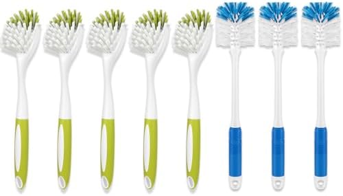 Dish & Bottle Brush Set – 8 Pack Kitchen Cleaning Brushes for Dishes, Bottles, Pots, Pans, Sinks & Glassware