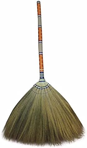 40 inch Length of Asian Flower Grass Broom Thai Natural Straw Broom Bamboo Stick Handle for Sweeping Dirt dust gaarbage and Home Decor (Thai Orange)