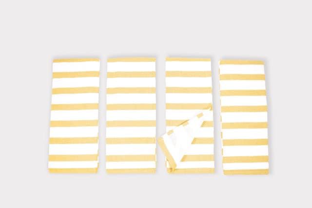 Realm 17" x 27" 100% Cotton Kitchen Towel (4 Pack) | Stripe Pattern Ochri Yellow | Soft, Plush & Absorbent with Solid White Backing