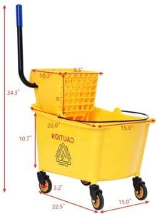 ReunionG Commercial Mop Bucket, Household Bucket with Wringer, Side Press Mop Bucket with Wheel and Handle, Side Press Wringer Trolley with Ergonomic Rocker for Easy Water Drain, Yellow (34 Quart)