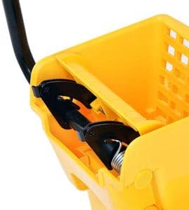 ReunionG Commercial Mop Bucket, Household Bucket with Wringer, Side Press Mop Bucket with Wheel and Handle, Side Press Wringer Trolley with Ergonomic Rocker for Easy Water Drain, Yellow (34 Quart)