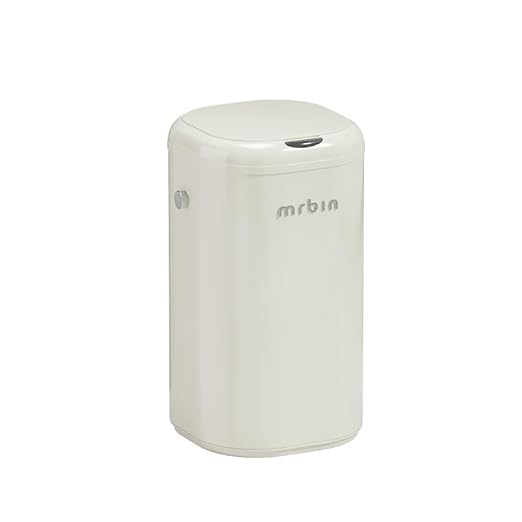 MRBIN Adsorption Metal Kitchen Motion Sensor Trash Can Removable, 30L / 7.9gal Automatic Absorbing Bag Lidded Garbage Bin with Wheels, Commercial Waste Basket for Office and Bedroom, Bathroom, White