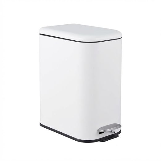 GarveeHome 3.2 Gal Slim Trash Can, Step Garbage Can with Soft-Close Lid, Stainless Steel Recycling Bin Waste Container with Removable Inner Bucket for Kitchen, Bathroom, Office, White