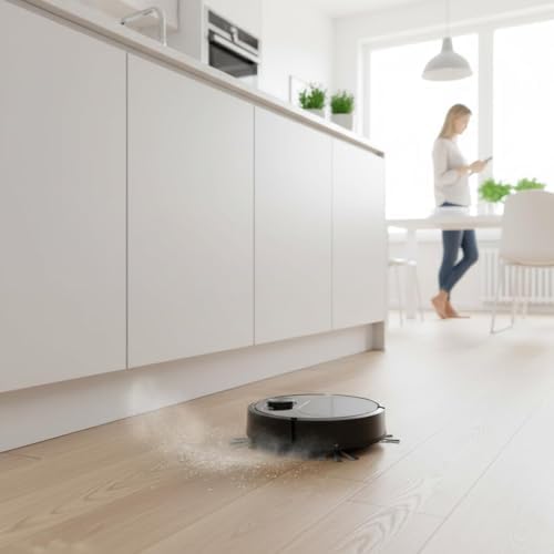 Robot Vacuum Cleaner, Powerful Suction Quiet Robotic Vacuum Cleaner Cleans Hard Floors to Low Pile Carpets Ideal for Pet Hair