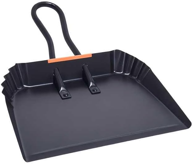 Heavy-Duty Black Metal Dustpan, 17 Inch Large Dust Pan with Handle, Ideal for Industrial Commercial Professional Debris Collection & Home Cleaning