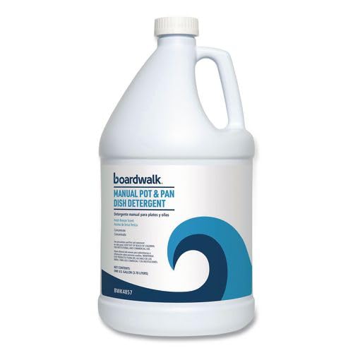 Boardwalk Commercial Liquid Dish Soap, 1 Gallon Bottle, 4-Pack, Fresh Scent, Grease Cutting, Mild on Hands, Neutral pH, Long Lasting Suds, Made in the USA