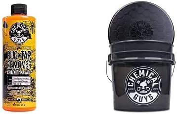 Chemical Guys CWS_104_16BB Basic Car Wash & Bucket Bundle - Concentrated Bug and Tar Remover Car Wash Soap, 16 oz + Heavy Duty Smoked Obsidian Black Detailing Bucket (2 Items)