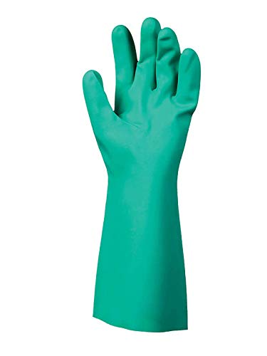 SHOWA 727 Chemical Resistant Gloves, 15-mil Unsupported Nitrile, 13-inch Extended Gauntlet, Bisque Grip, CE Cat III & Food Safe, Latex-Free, Green, X-Large, 12-Pack