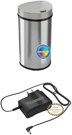 Bundle of iTouchless 13 Gallon Kitchen Trash Can with AbsorbX Odor Filter + iTouchless AC Power Adapter