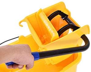 ReunionG Commercial Mop Bucket, Household Bucket with Wringer, Side Press Mop Bucket with Wheel and Handle, Side Press Wringer Trolley with Ergonomic Rocker for Easy Water Drain, Yellow (34 Quart)