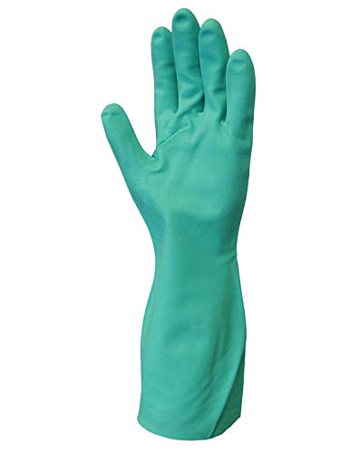 SHOWA 730 Chemical Resistant Gloves, 15-mil Nitrile with Cotton Flock Liner, 13-inch Extended Gauntlet, Bisque Grip, CE Cat III & Food Safe, Green, X-Large, 12-Pack