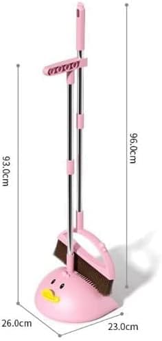 Cute Duck Cleaning Broom and Dustpan Set with Long Handle Stand Up Broom and Dustpan for Home Kitchen Room Office, Outdoor Indoor (Pink)