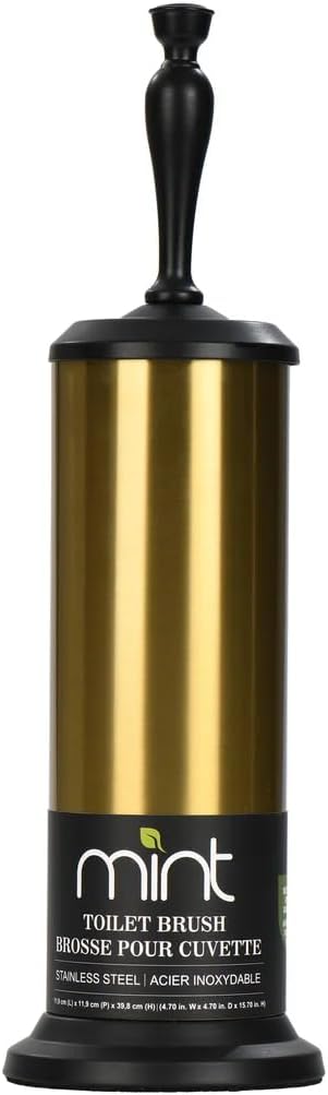 J&V TEXTILES Toilet Brush, Toilet Bowl Brush with Extra Long Handle Durable Bristles Toilet Scrubber and Covered Holder for Toilet Brush Set for Bathroom Cleaning (Aged Brass/Matte Black)