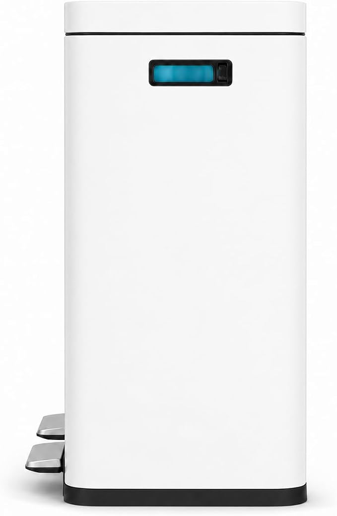 Home Zone Living 16 Gallon Kitchen Trash Can with Dual Compartments | Stainless Steel with CleanAura Odor Control, Soft-Close Step Pedal Lids for Recycling, White
