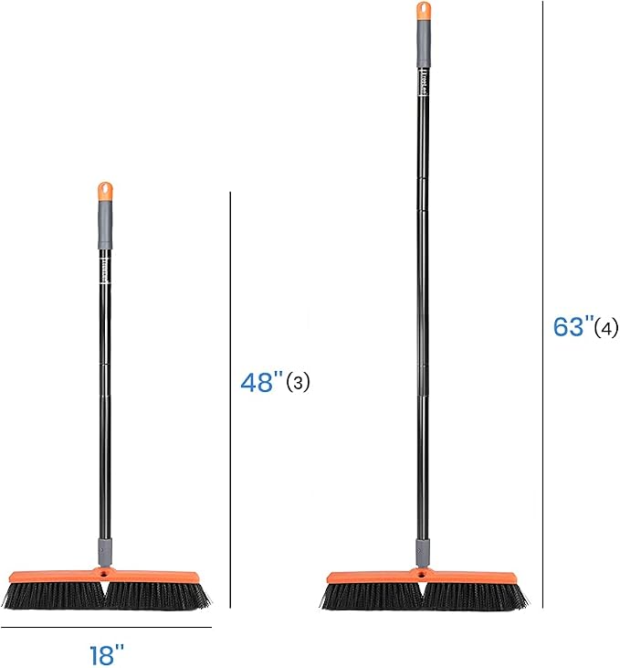 TreeLen 18 inch Push Broom Outdoor - Heavy Duty Broom for Driveways, Sidewalks, Patios and Deck Cleans Dirt, Debris, Sand, Mud, Leaves and Water-18 Wide Bristles