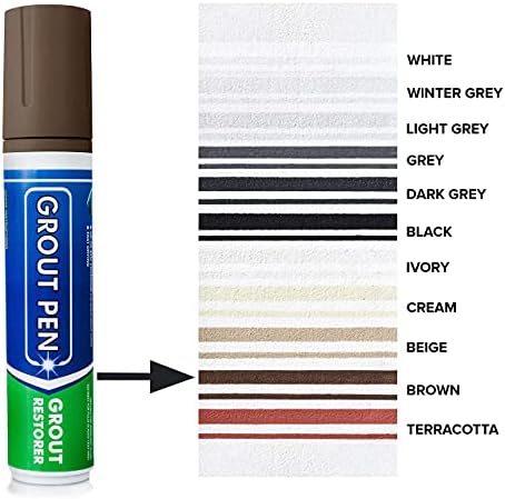 Grout Pen Tile Paint Marker: Waterproof Grout Colorant and Sealer Pen to Renew, Repair, and Refresh Tile Grout - Cleaner Coating Stain Pens - 2 Pack, 15mm Wide Brown and 5mm Narrow White Tip
