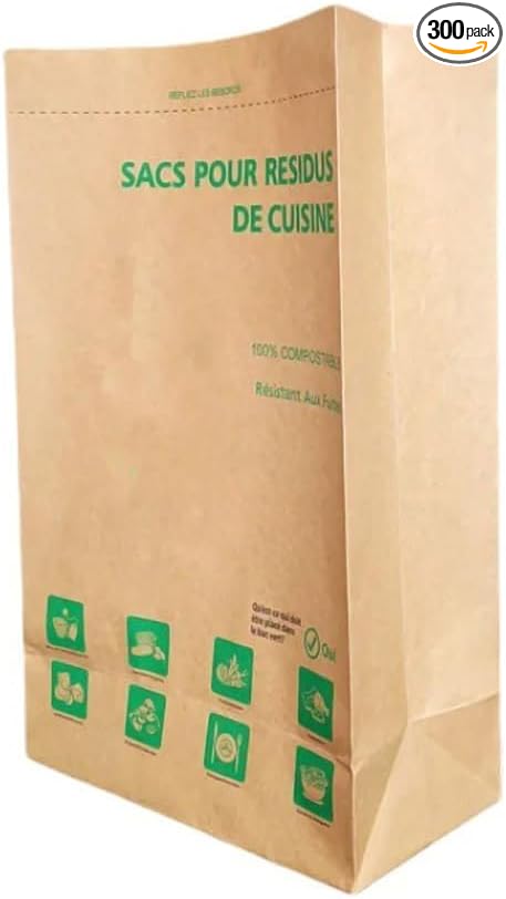 Kitchen Compostable Paper Bag Food Waste Bag Leak Resistant 300 Bags Organic Bag - axGear