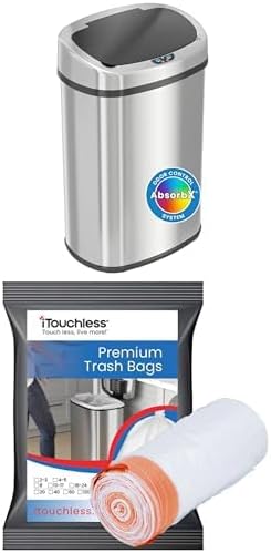 iTouchless 13 Gallon Sensor Kitchen Trash Can with AbsorbX Odor Filter Tall Trash Bags, 40 Count