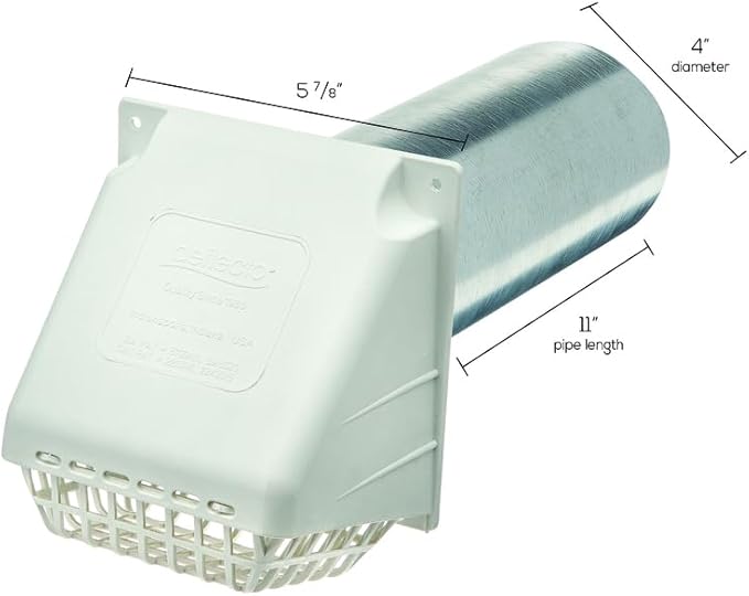 Deflecto Dryer Vent Hood, Wide Mouth, 4", White (RVHAW4)