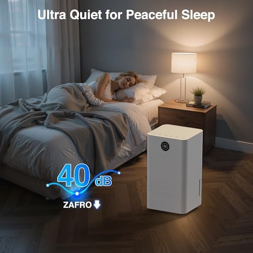 ZAFRO 21 Pint Dehumidifier for Home & Basement up to 1200 Sq.Ft, Auto Humidity Control, Continuous & Manual Drainage with Drain Hose, 40dB Ultra Quiet, Auto Defrost, 24H Timer