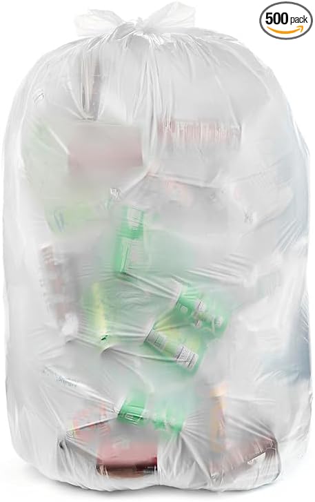 Aluf Plastics 12-16 Gallon 1 MIL (eq) Clear Heavy Duty Garbage Bags - 22" x 31" - Pack of 500 - For Industrial, Recycling, Storage, & Outdoor