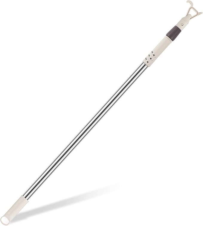Reallnaive 1 Pack Telescoping Skylight Pole with Hook up 47 to 63 Inch Wand for Blinds Tension Rod Blinds Shades Stainless Steel Adjustable Curtain Pull Wand for Skylight Cordless Window (Beige)