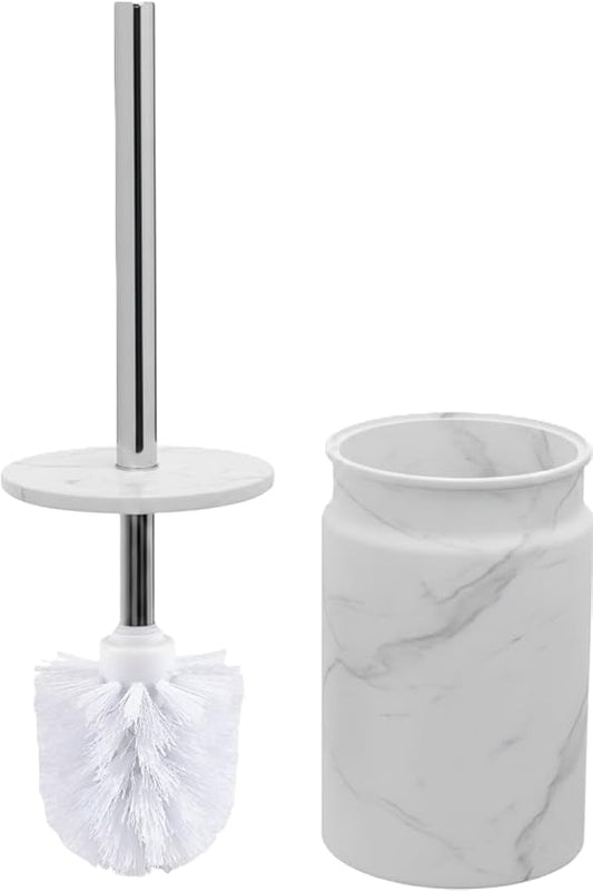 Toilet Brush and Holder Set - Toilet Bowl Brush and Holder with Sturdy Bristles for Thorough Cleaning - Concealed White Bathroom Accessories Toilet Cleaner Brush for Bathroom (Marble Look)