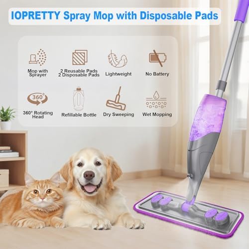 Spray Mop for Hardwood Floor Cleaning with 2 Disposable Refills & 5 Reusable Microfiber Pads
