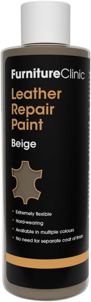 Furniture Clinic Leather Repair Paint | 2-in-1 Seal and Color | Use on Scratches, Tears, and Holes in Car Seats, Furniture | Quick and Easy Leather Repair Kit for Furniture (Beige, 250ml / 8.5oz)