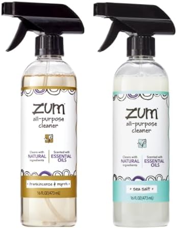 Zum by Indigo Wild All-Purpose Cleaner Combo (Pack of 2) - Natural Multipurpose Cleaners with Essential Oils, Baking Soda & More - Frankincense & Myrrh & Sea Salt, 16 fl oz Each