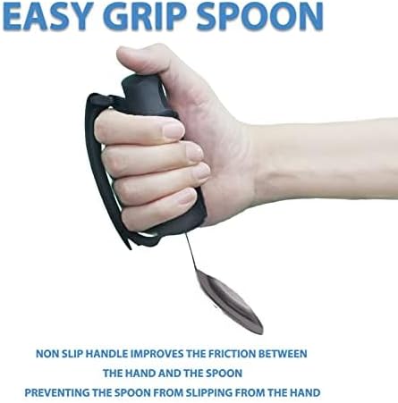 Adaptive Utensil, Supportive Special Supplies Spoon for Hand Tremors, Parkinsons, Arthritis, Elderly, Wide Spoon with Anti Slip Handle and Adjustable Strap