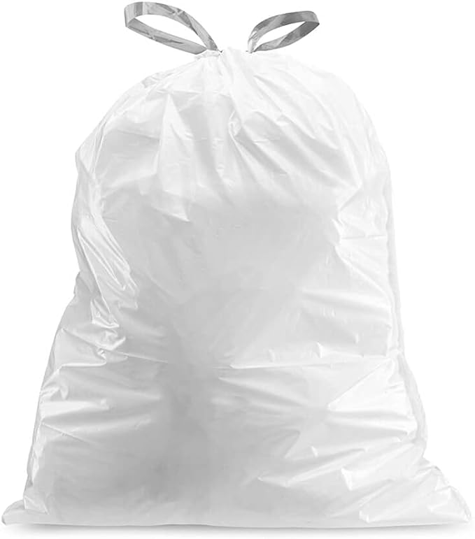 Plasticplace Custom Fit Trash Bags Compatible with Simplehuman Code J 50 Count White Drawstring Garbage Liners 10-10.5 Gallon 21"x28" Tear-Resistant LLDPE Bags for Kitchen Bathroom & Office