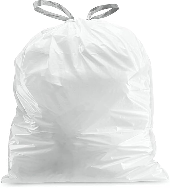 Plasticplace Custom Fit Trash Bags, Compatible with Simplehuman Code R (100 Count) White Drawstring Garbage Liners 2.6 Gallon/ 10 Liter 16.5" x 18"