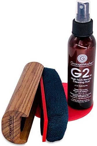 GrooveWasher Vinyl Record Cleaning Kit – Handcrafted Hardwood Handle with Scratch-Free Microfiber Pad, Essential LP Care System Includes G2 Cleaning Fluid Spray + Bonus, Erase Fingerprint Oils & Dirt