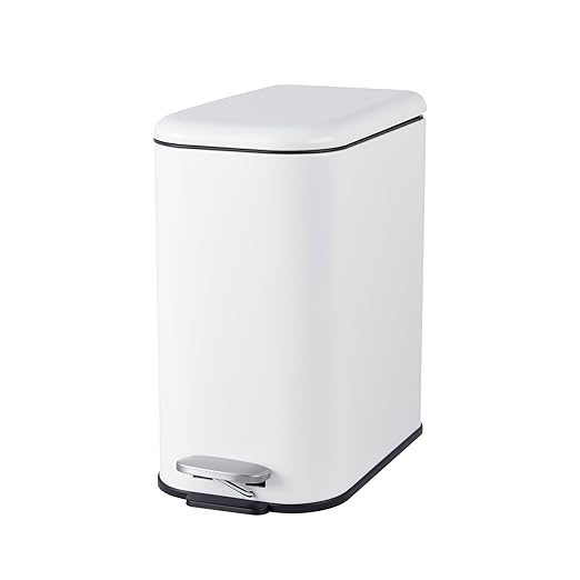 Bathroom Trash Can with Lid, 12L/3.2 gal Stainless Steel Step Trash Can, Slim Small Wastebasket with Removable Inner Bucket for Toilet Bedroom Office
